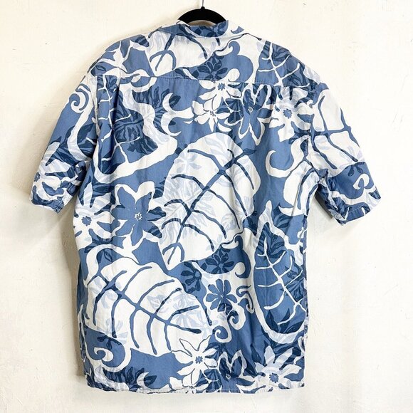Hilo Hattie Vintage Floral Hawaiian Button Down Shirt Mens Large Blue Vacation - Picture 6 of 9